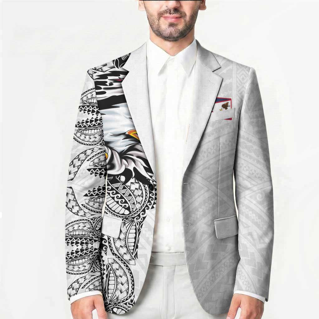 American Samoa Flag Day Blazer Tribal Tattoo with Eagle White