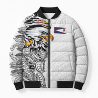 American Samoa Flag Day Bomber Puffer Jacket Tribal Tattoo with Eagle White LT03 Unisex White - Polynesian Pride