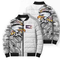 American Samoa Flag Day Bomber Puffer Jacket Tribal Tattoo with Eagle White LT03 - Polynesian Pride