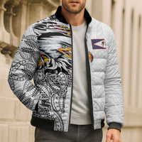 American Samoa Flag Day Bomber Puffer Jacket Tribal Tattoo with Eagle White LT03 - Polynesian Pride