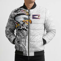 American Samoa Flag Day Bomber Puffer Jacket Tribal Tattoo with Eagle White LT03 - Polynesian Pride