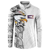 American Samoa Flag Day Button Sweatshirt Tribal Tattoo with Eagle White LT03 White - Polynesian Pride