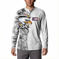 American Samoa Flag Day Button Sweatshirt Tribal Tattoo with Eagle White LT03 - Polynesian Pride