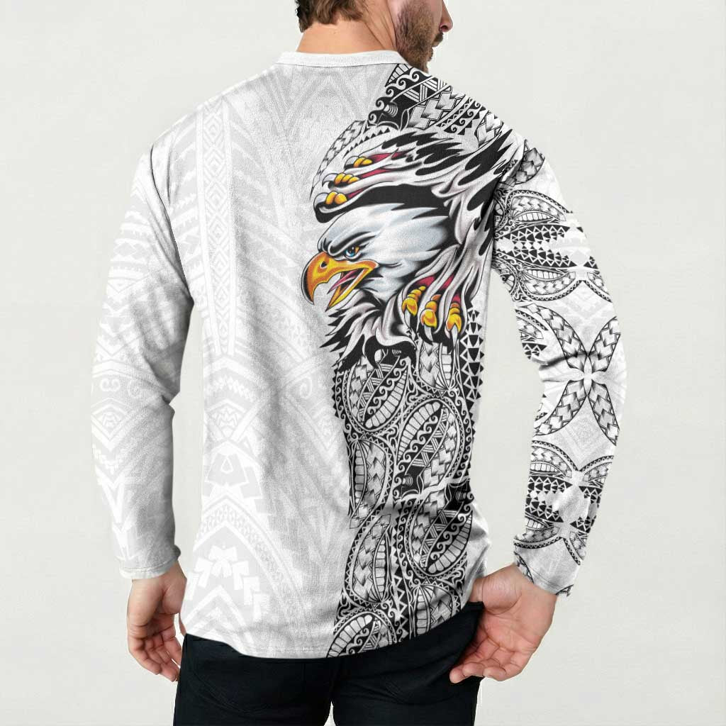 American Samoa Flag Day Button Sweatshirt Tribal Tattoo with Eagle White LT03 - Polynesian Pride