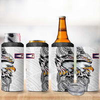 American Samoa Flag Day 4 in 1 Can Cooler Tumbler Tribal Tattoo with Eagle White LT03 - Polynesian Pride