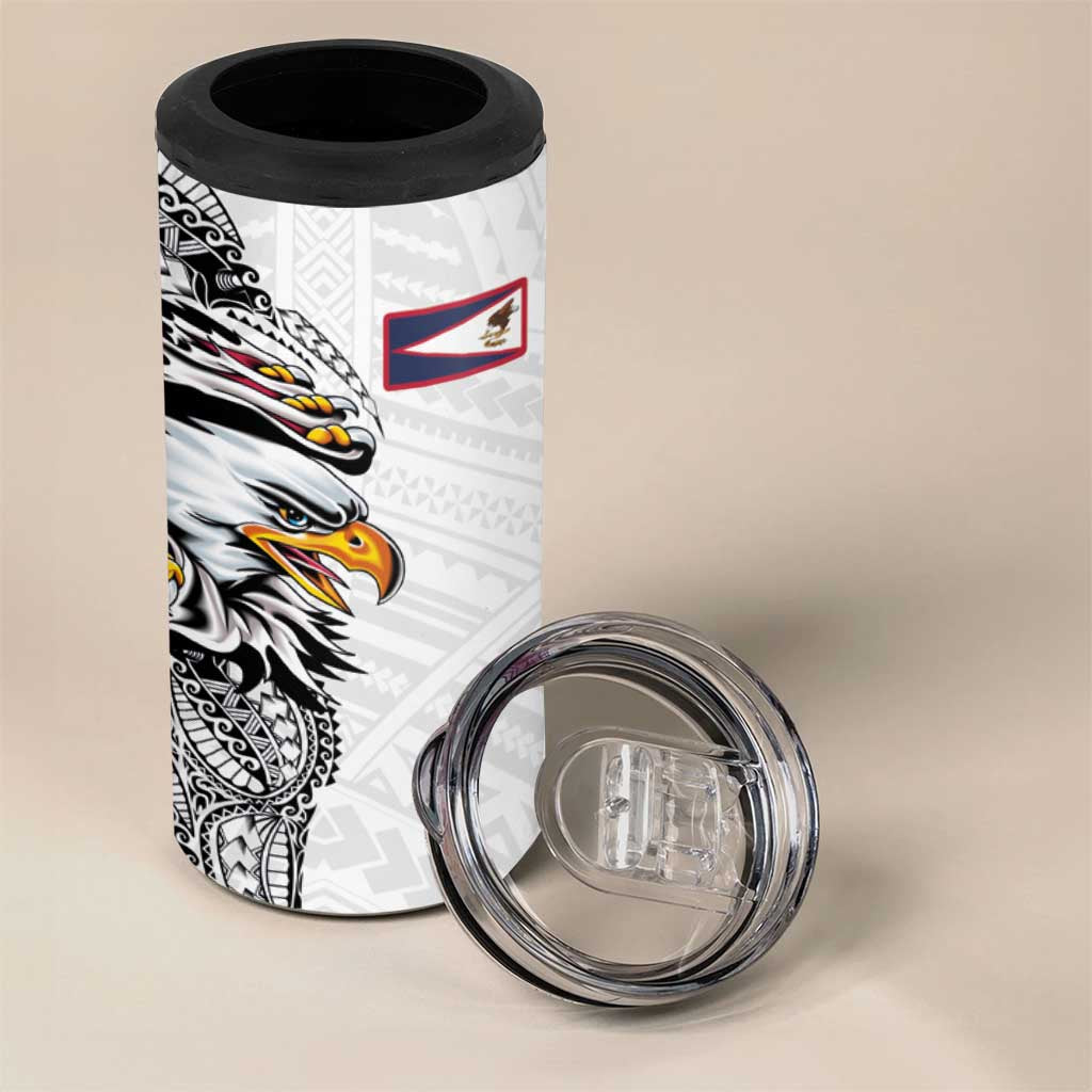 American Samoa Flag Day 4 in 1 Can Cooler Tumbler Tribal Tattoo with Eagle White LT03 - Polynesian Pride