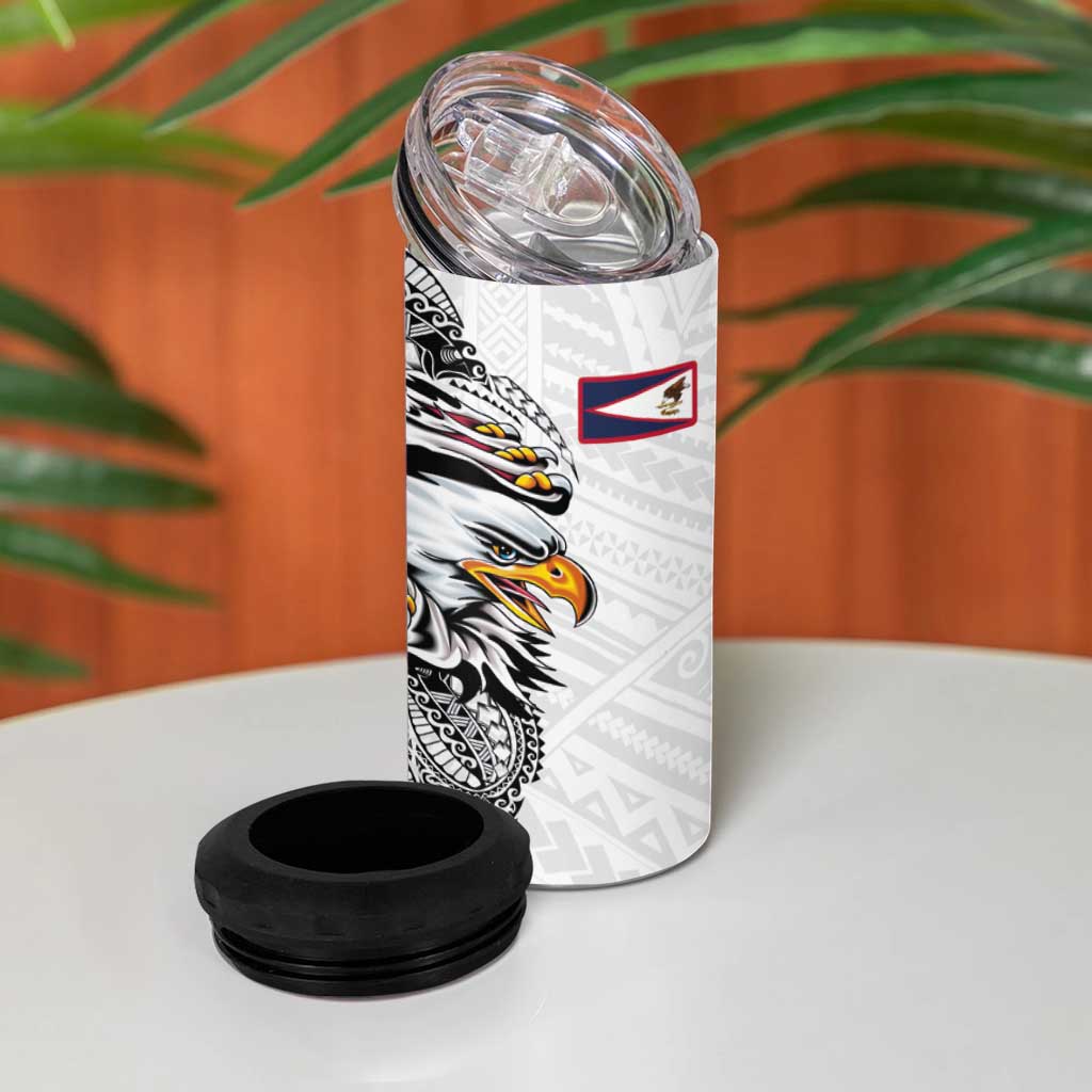 American Samoa Flag Day 4 in 1 Can Cooler Tumbler Tribal Tattoo with Eagle White LT03 - Polynesian Pride