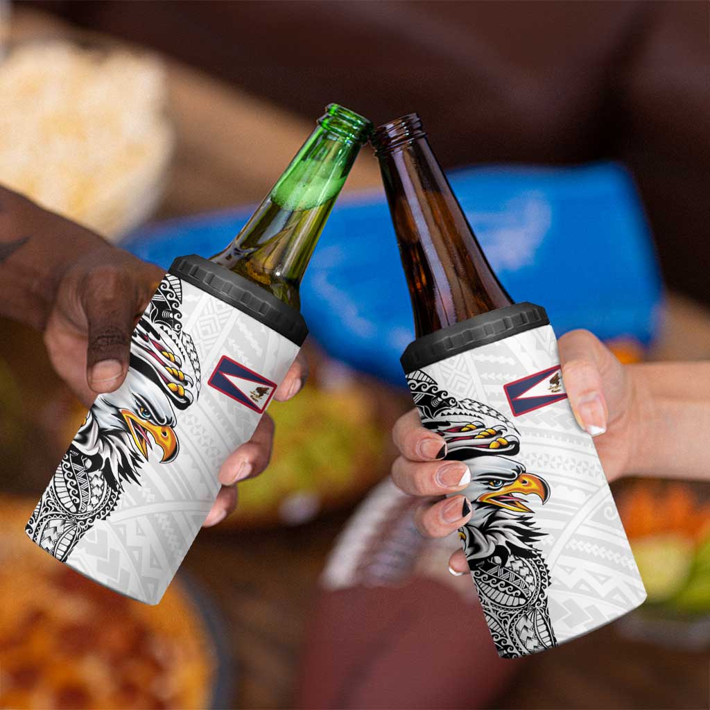 American Samoa Flag Day 4 in 1 Can Cooler Tumbler Tribal Tattoo with Eagle White LT03 - Polynesian Pride