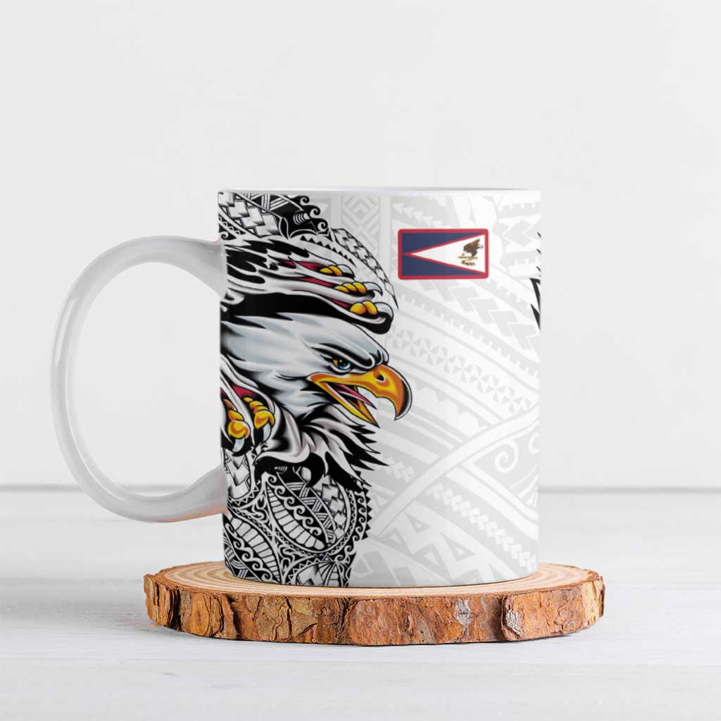 American Samoa Flag Day Ceramic Mug Tribal Tattoo with Eagle White