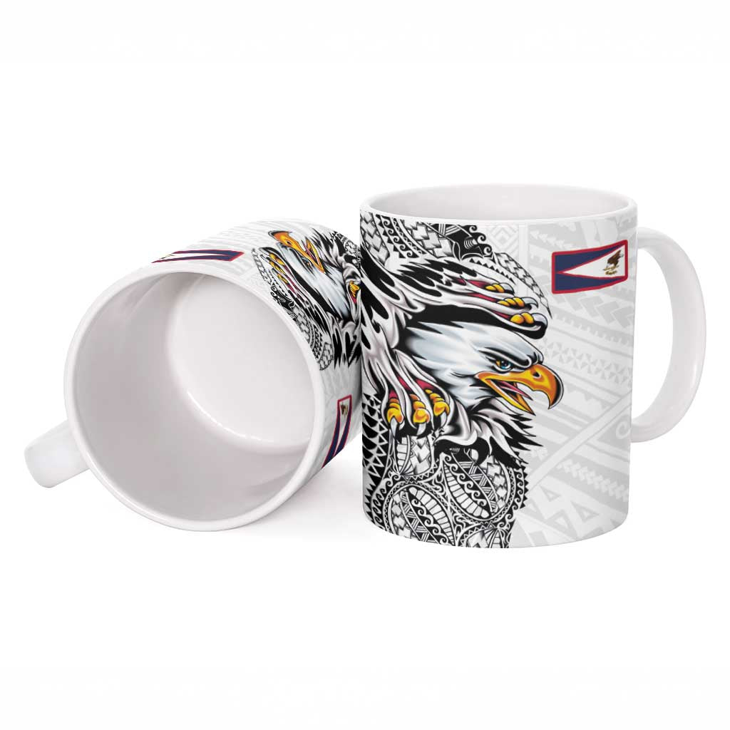 American Samoa Flag Day Ceramic Mug Tribal Tattoo with Eagle White