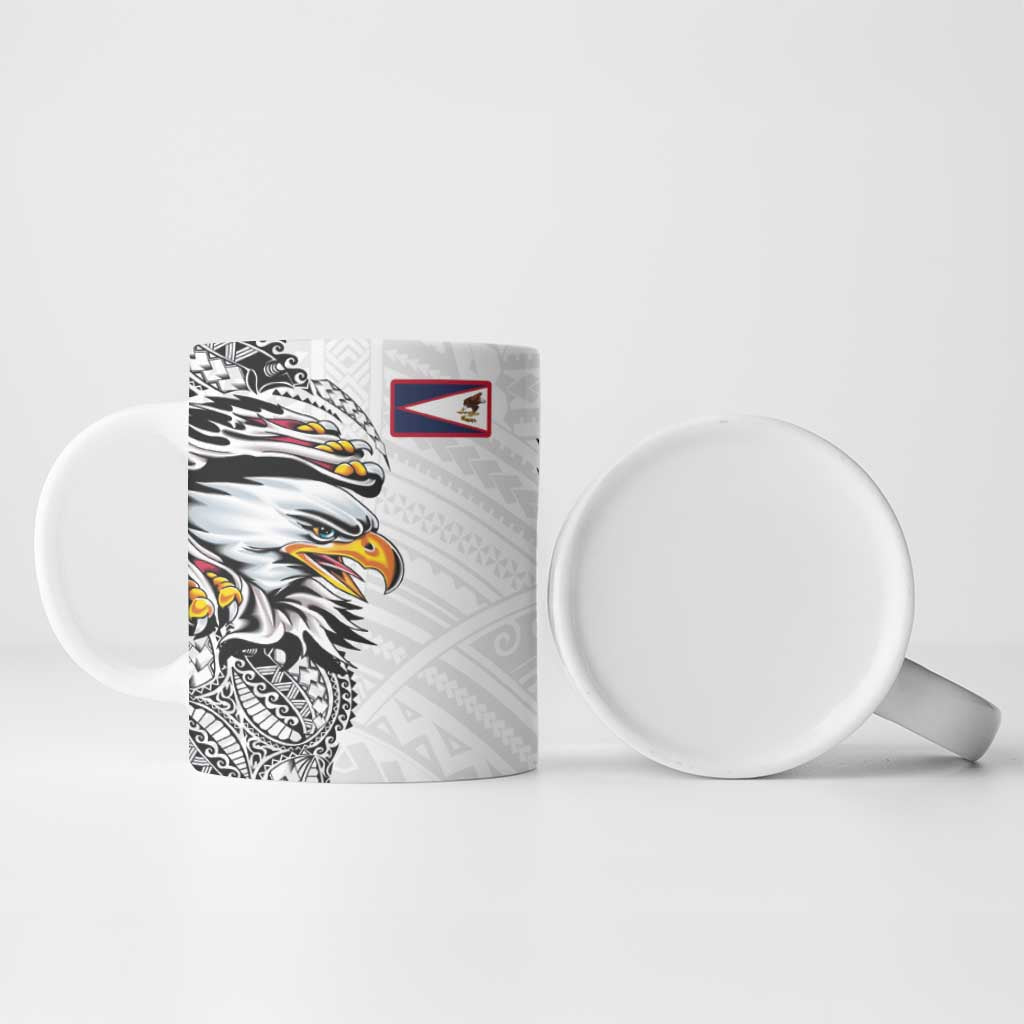 American Samoa Flag Day Ceramic Mug Tribal Tattoo with Eagle White