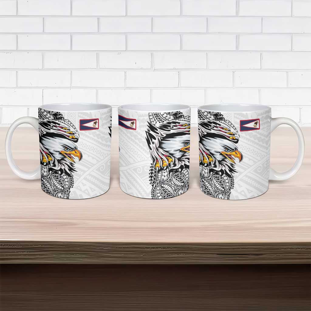 American Samoa Flag Day Ceramic Mug Tribal Tattoo with Eagle White