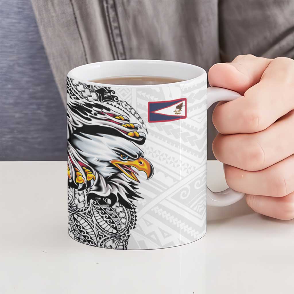 American Samoa Flag Day Ceramic Mug Tribal Tattoo with Eagle White