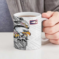 American Samoa Flag Day Ceramic Mug Tribal Tattoo with Eagle White