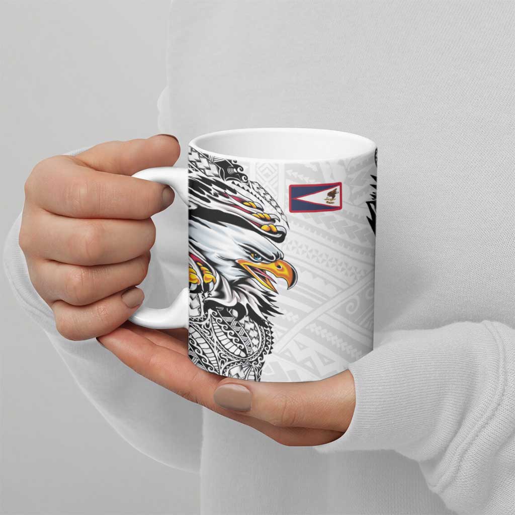 American Samoa Flag Day Ceramic Mug Tribal Tattoo with Eagle White