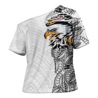 American Samoa Flag Day Cross Shoulder Shirt Tribal Tattoo with Eagle White LT03 - Polynesian Pride