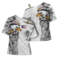 American Samoa Flag Day Cross Shoulder Shirt Tribal Tattoo with Eagle White LT03 - Polynesian Pride