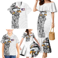 American Samoa Flag Day Family Matching Mermaid Dress and Hawaiian Shirt Tribal Tattoo with Eagle White