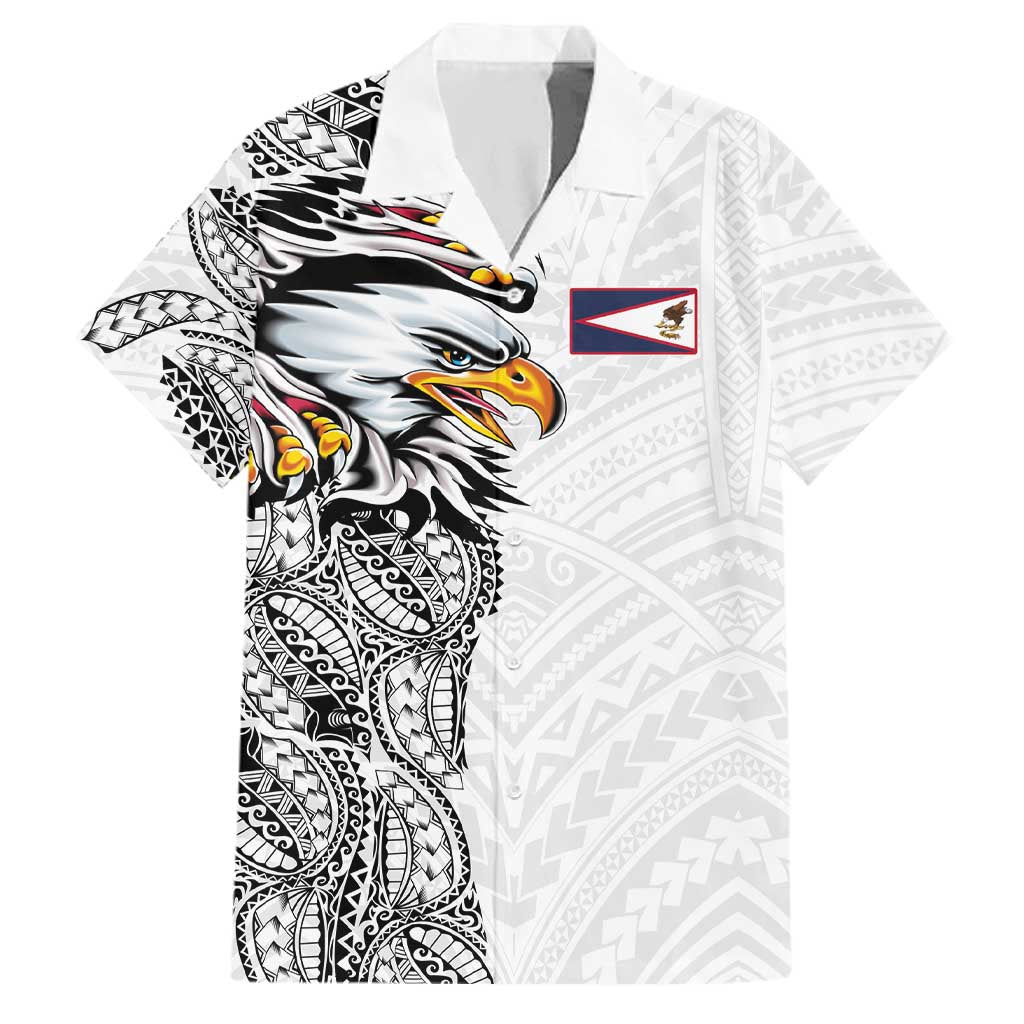American Samoa Flag Day Family Matching Off Shoulder Maxi Dress and Hawaiian Shirt Tribal Tattoo with Eagle White