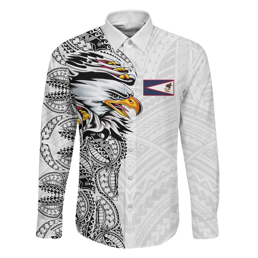 American Samoa Flag Day Family Matching Off Shoulder Maxi Dress and Hawaiian Shirt Tribal Tattoo with Eagle White