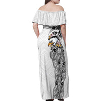 American Samoa Flag Day Family Matching Off Shoulder Maxi Dress and Hawaiian Shirt Tribal Tattoo with Eagle White