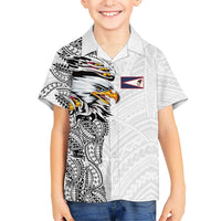 American Samoa Flag Day Family Matching Short Sleeve Bodycon Dress and Hawaiian Shirt Tribal Tattoo with Eagle White