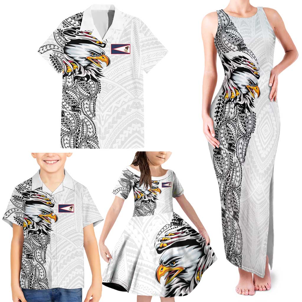 American Samoa Flag Day Family Matching Tank Maxi Dress and Hawaiian Shirt Tribal Tattoo with Eagle White LT03 - Polynesian Pride