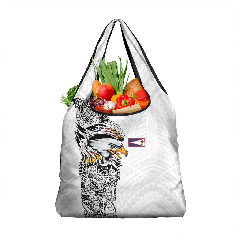 American Samoa Flag Day Grocery Bag Tribal Tattoo with Eagle White LT03 1-pack One Size White - Polynesian Pride