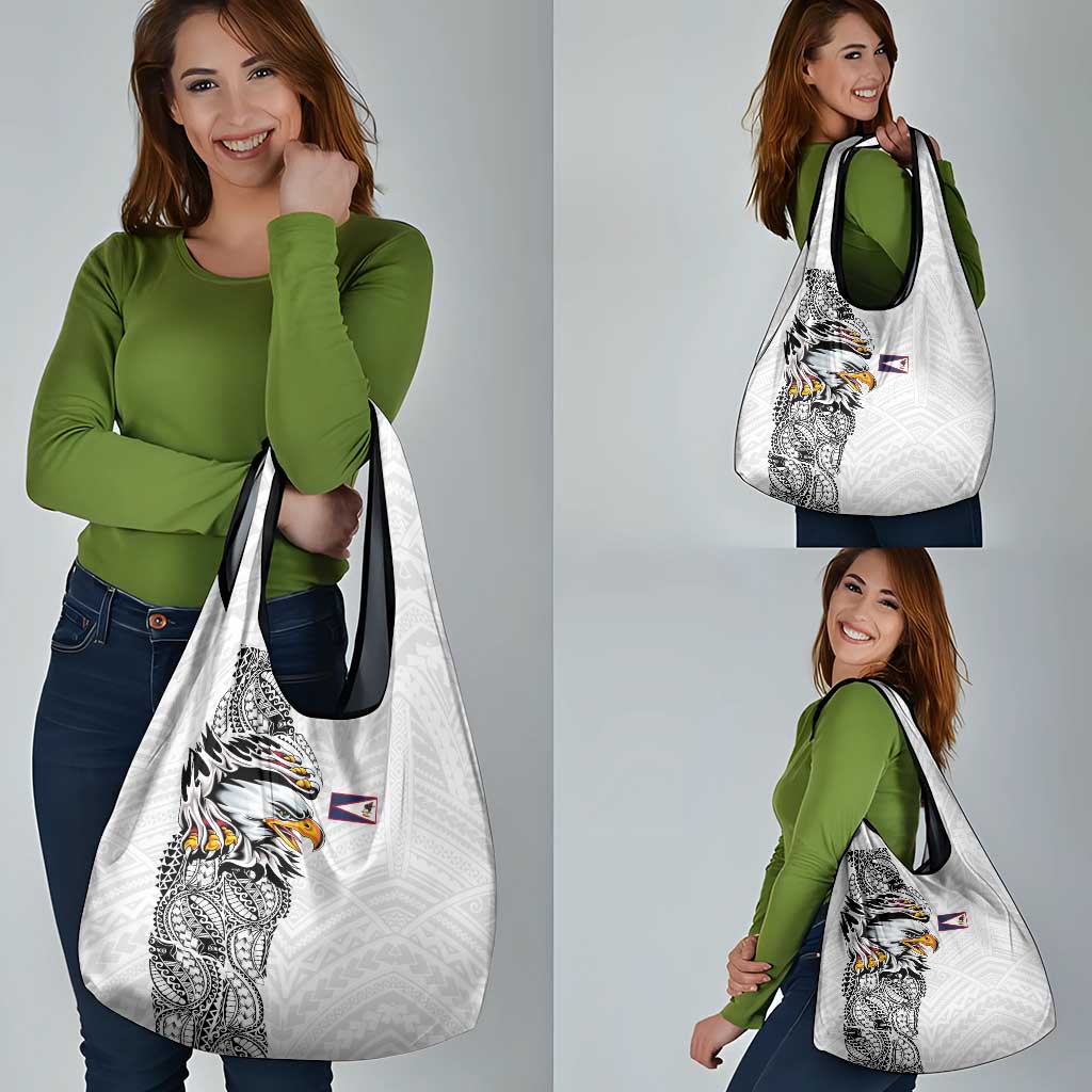 American Samoa Flag Day Grocery Bag Tribal Tattoo with Eagle White LT03 - Polynesian Pride