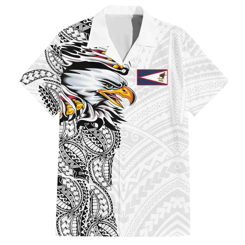 American Samoa Flag Day Hawaiian Shirt Tribal Tattoo with Eagle White