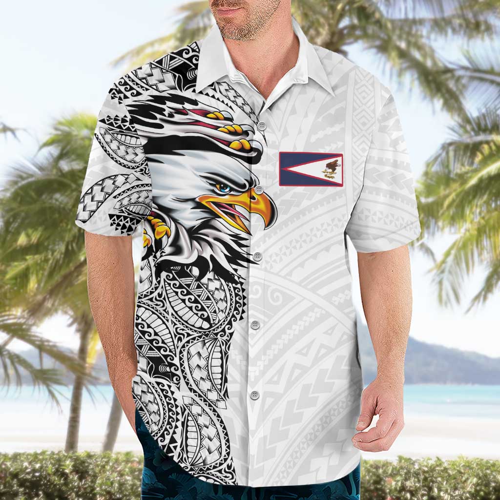 American Samoa Flag Day Hawaiian Shirt Tribal Tattoo with Eagle White LT03 - Polynesian Pride