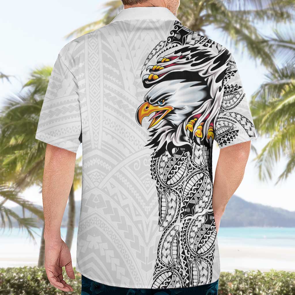 American Samoa Flag Day Hawaiian Shirt Tribal Tattoo with Eagle White LT03 - Polynesian Pride