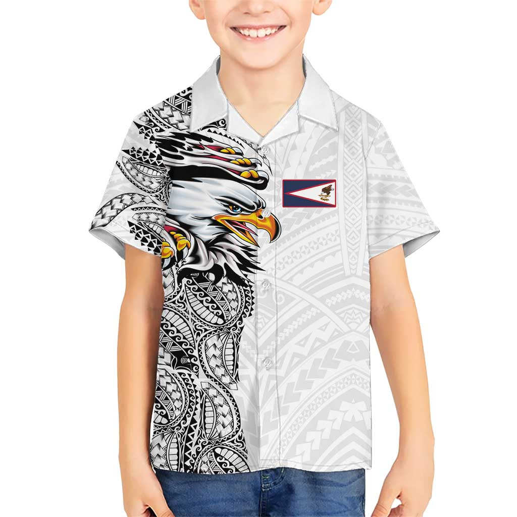 American Samoa Flag Day Hawaiian Shirt Tribal Tattoo with Eagle White LT03 - Polynesian Pride