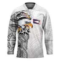 American Samoa Flag Day Hockey Jersey Tribal Tattoo with Eagle White