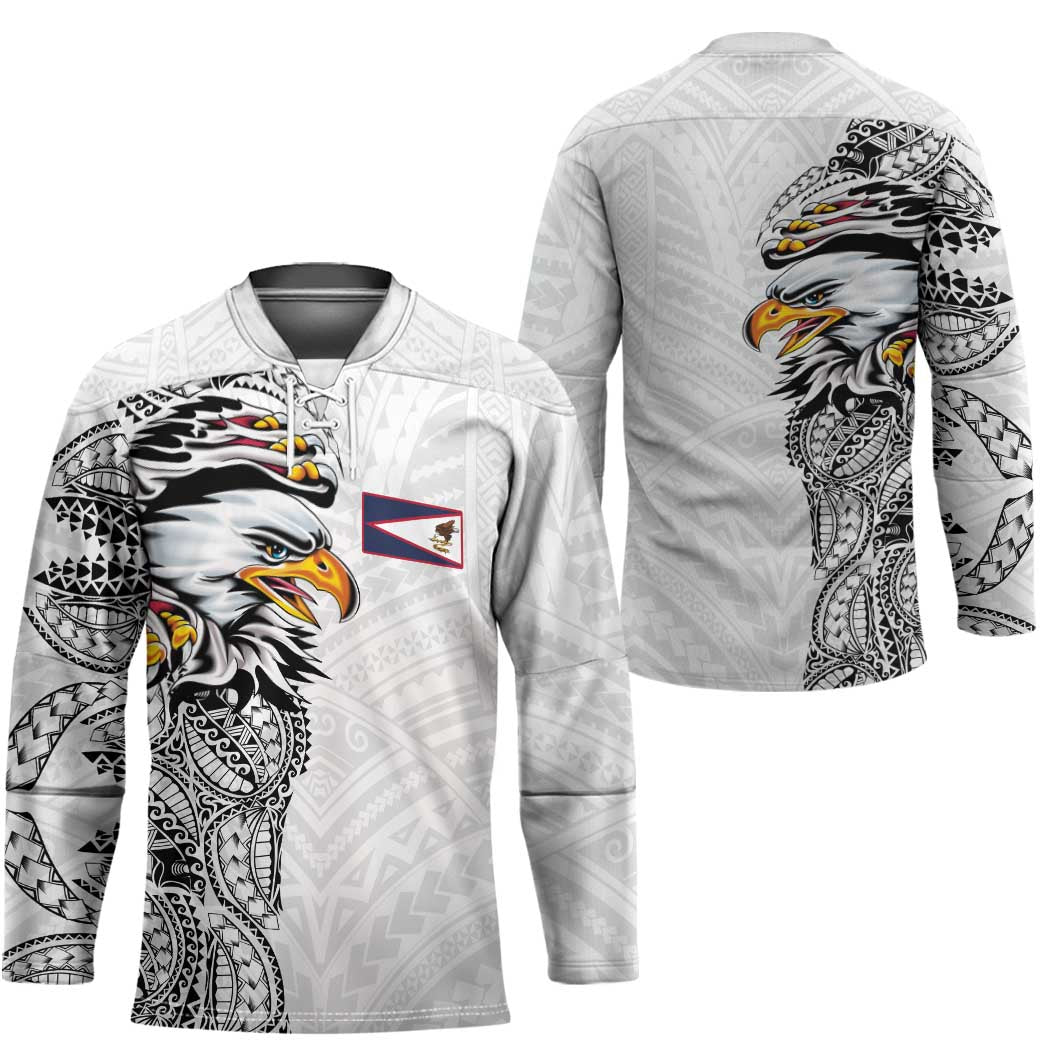 American Samoa Flag Day Hockey Jersey Tribal Tattoo with Eagle White