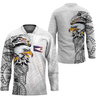 American Samoa Flag Day Hockey Jersey Tribal Tattoo with Eagle White