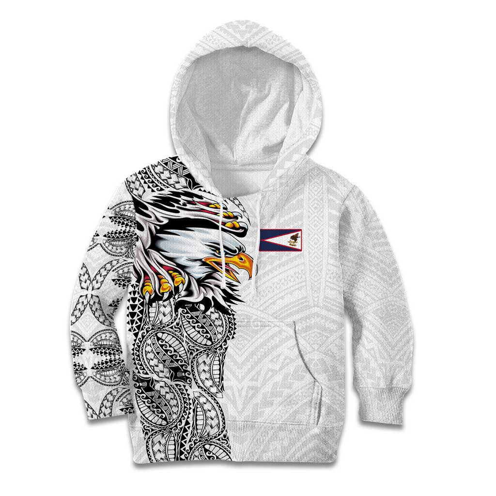 American Samoa Flag Day Kid Hoodie Tribal Tattoo with Eagle White LT03 Hoodie White - Polynesian Pride