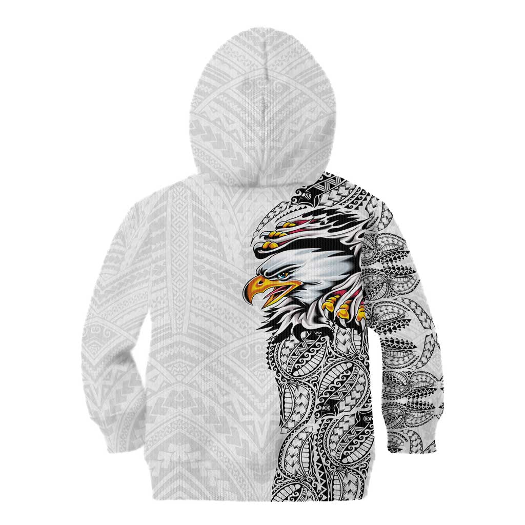 American Samoa Flag Day Kid Hoodie Tribal Tattoo with Eagle White LT03 - Polynesian Pride
