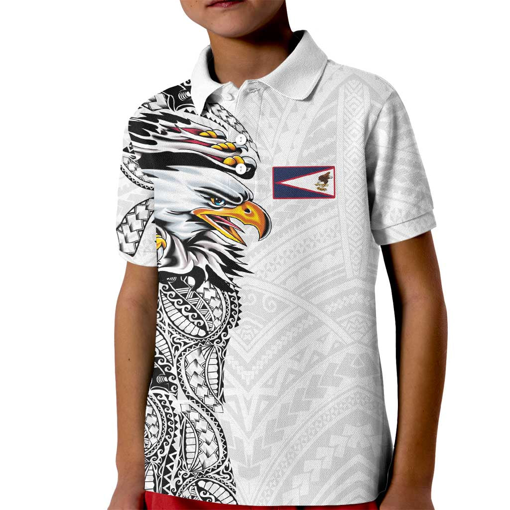 American Samoa Flag Day Kid Polo Shirt Tribal Tattoo with Eagle White LT03 Kid White - Polynesian Pride