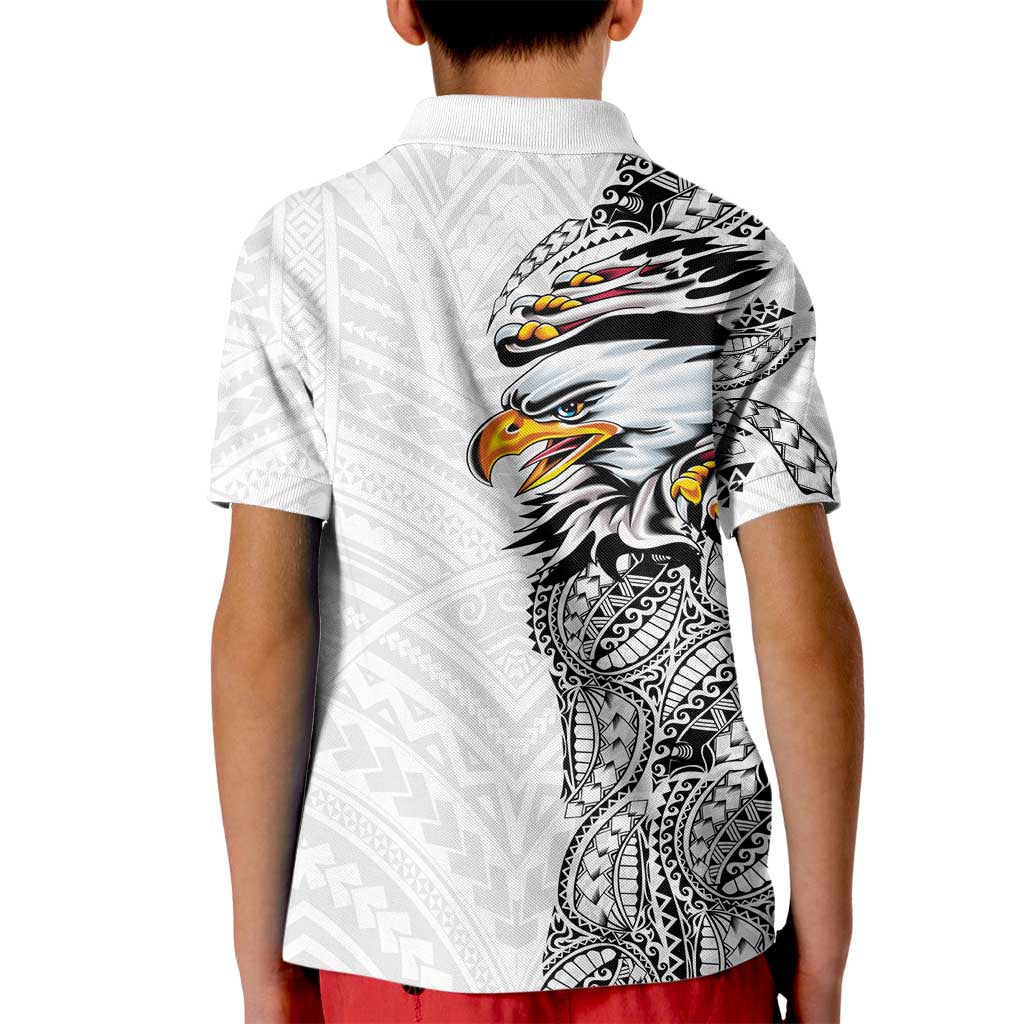 American Samoa Flag Day Kid Polo Shirt Tribal Tattoo with Eagle White LT03 - Polynesian Pride