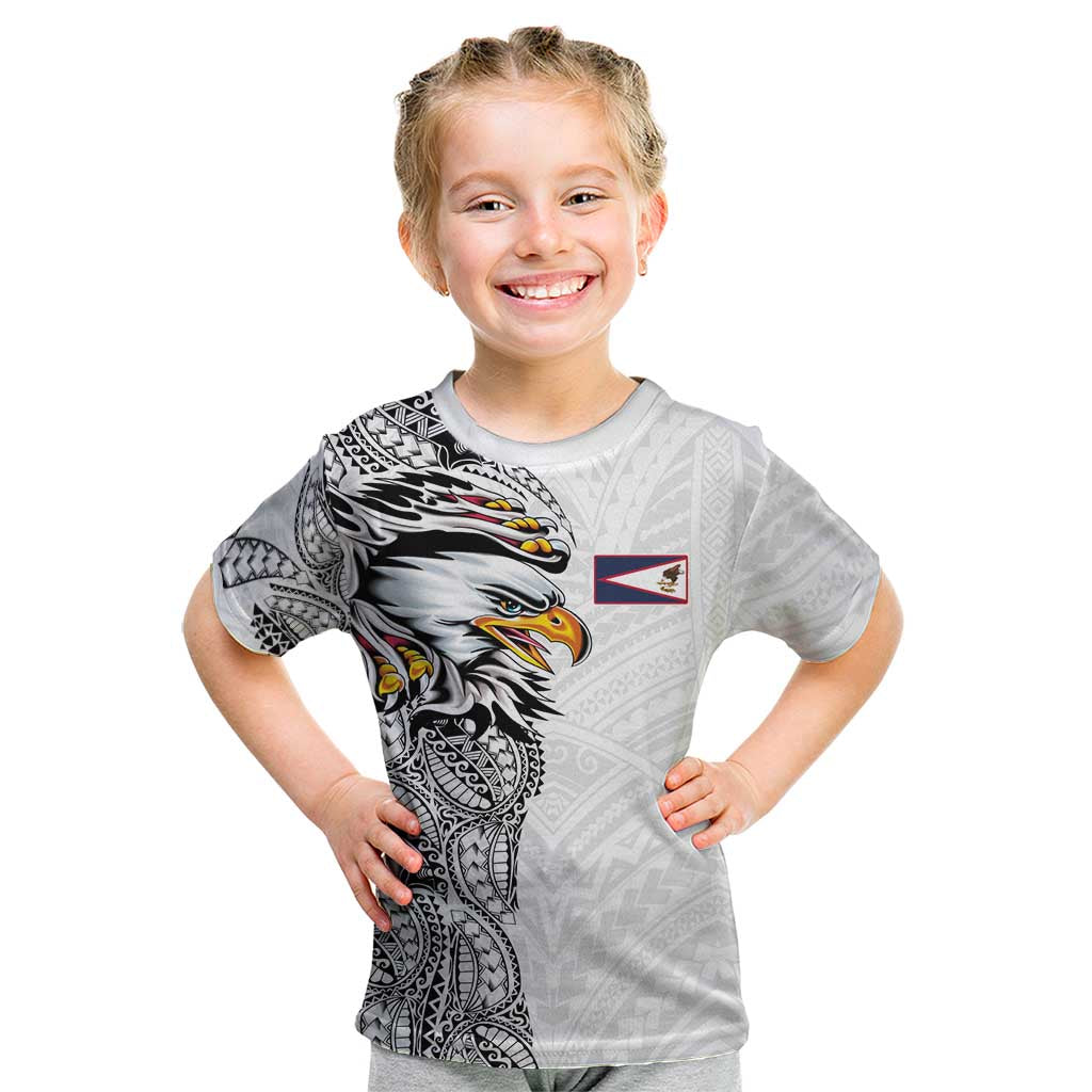 American Samoa Flag Day Kid T Shirt Tribal Tattoo with Eagle White LT03 White - Polynesian Pride