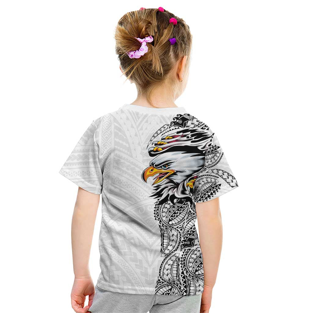 American Samoa Flag Day Kid T Shirt Tribal Tattoo with Eagle White LT03 - Polynesian Pride