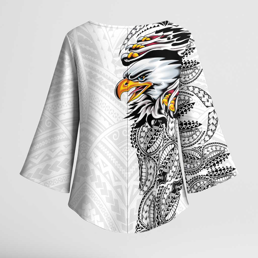 American Samoa Flag Day Kimono Sleeve Blouse Tribal Tattoo with Eagle White LT03 - Polynesian Pride