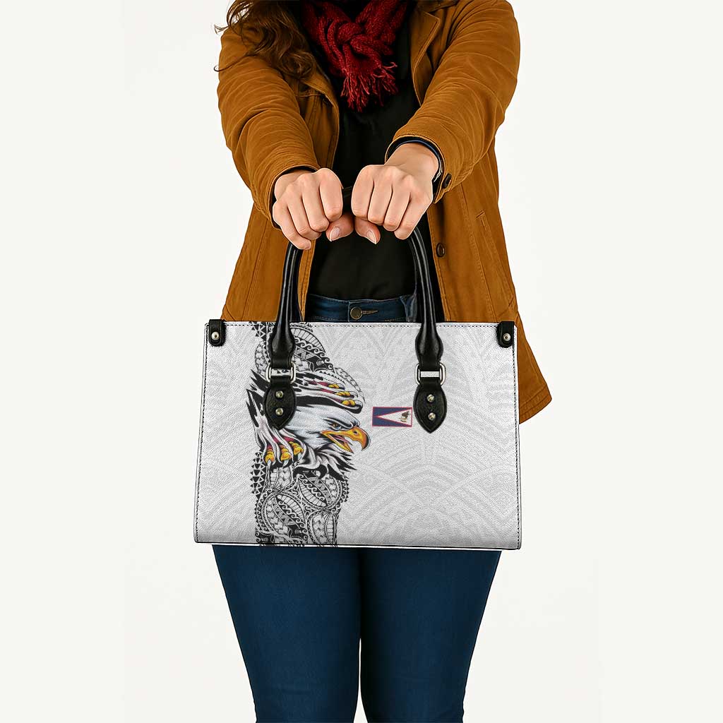 American Samoa Flag Day Leather Bag Tribal Tattoo with Eagle White LT03 - Polynesian Pride