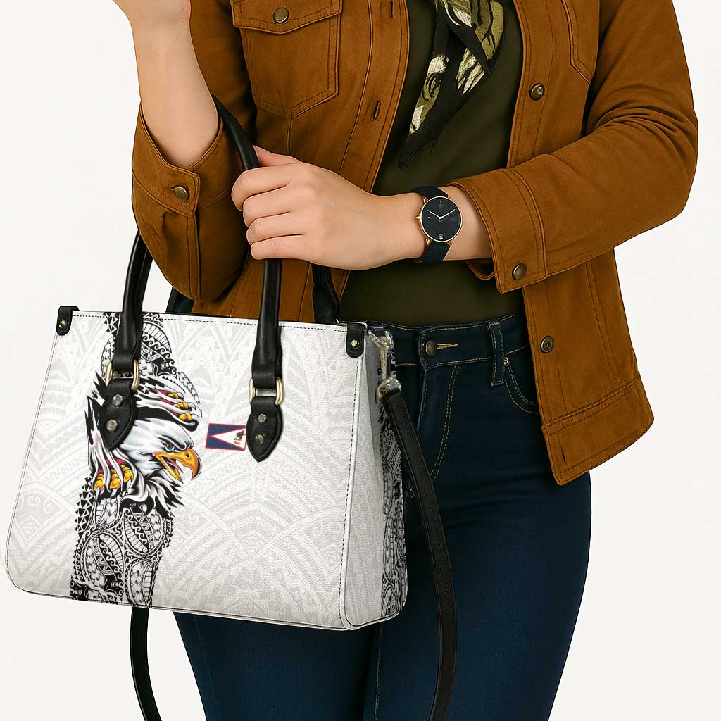 American Samoa Flag Day Leather Bag Tribal Tattoo with Eagle White LT03 - Polynesian Pride
