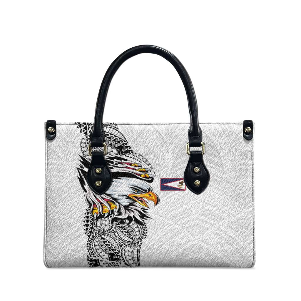 American Samoa Flag Day Leather Bag Tribal Tattoo with Eagle White LT03 - Polynesian Pride