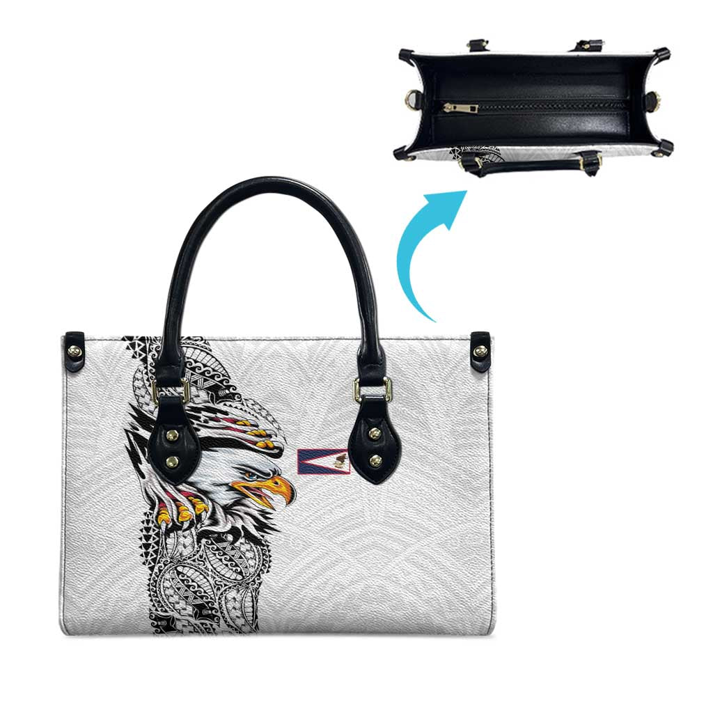 American Samoa Flag Day Leather Bag Tribal Tattoo with Eagle White LT03 - Polynesian Pride
