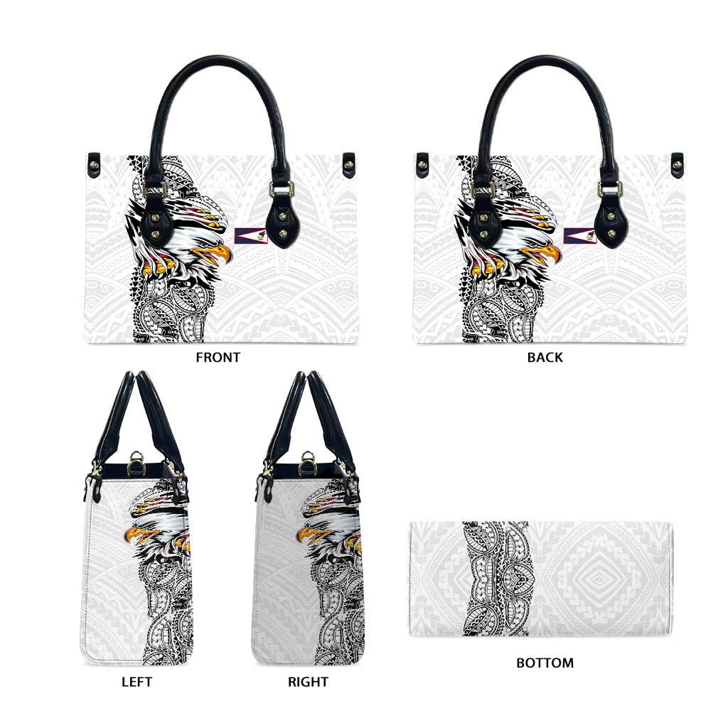 American Samoa Flag Day Leather Bag Tribal Tattoo with Eagle White LT03 - Polynesian Pride