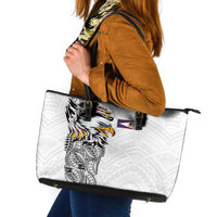 American Samoa Flag Day Leather Tote Bag Tribal Tattoo with Eagle White LT03 White - Polynesian Pride