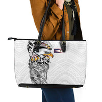 American Samoa Flag Day Leather Tote Bag Tribal Tattoo with Eagle White LT03 - Polynesian Pride